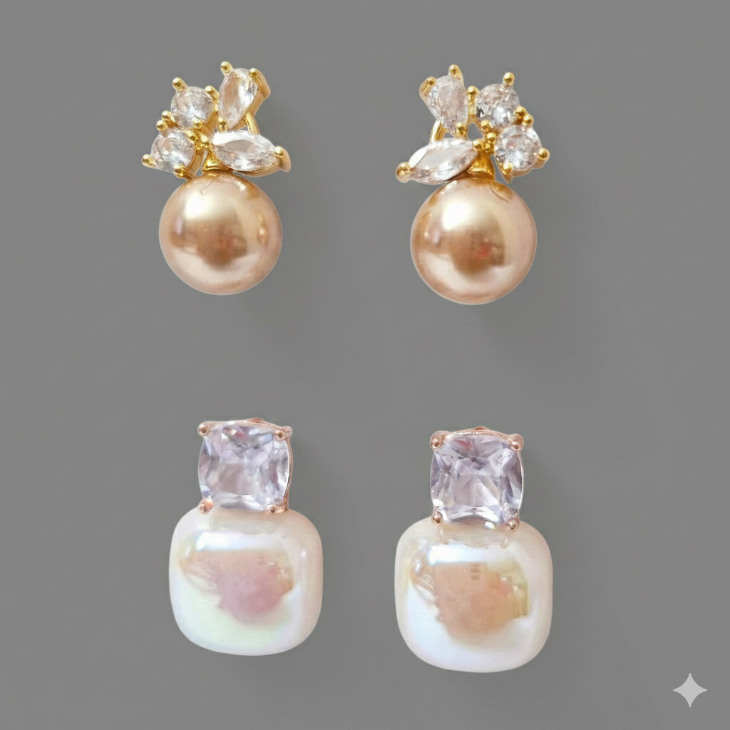 Pearl & Crystal Stud Combo (Set of 2) – S925 Post | Everyday Luxe Earrings