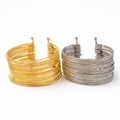 Layered Multi-Bangle Cuff Bracelet Set - Set of 2 - Gold & Oxidized Silver