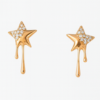 gold star drip earrings front view