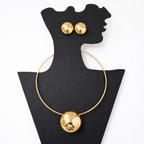 Gold Dome Pendant Choker Necklace Set with Stud Earrings
