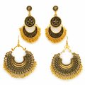 Oxidized Gold & Antique Chandbali Earrings Set - 2 Pairs