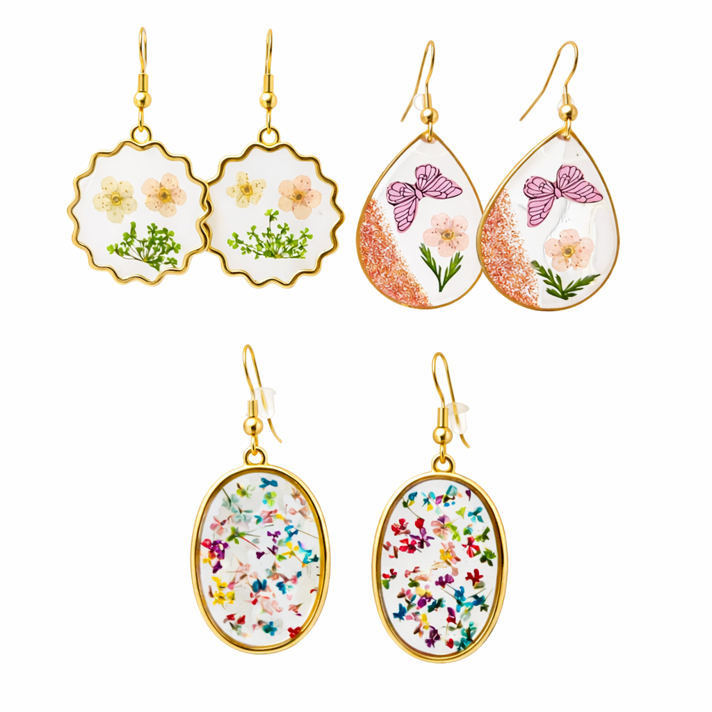 Botanical Resin Art Earrings – 12 Unique Variants