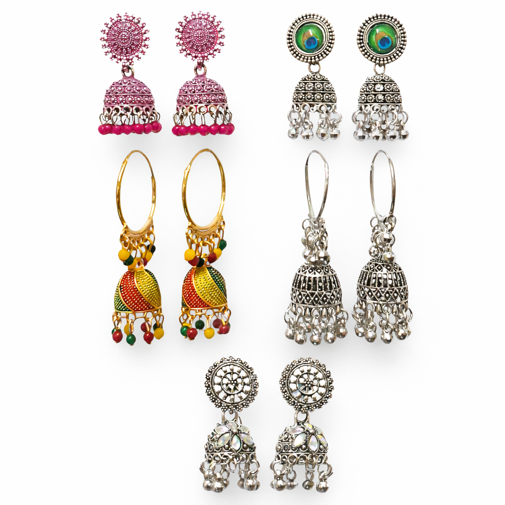 5-in-1 Oxidized Jhumka Earrings Combo