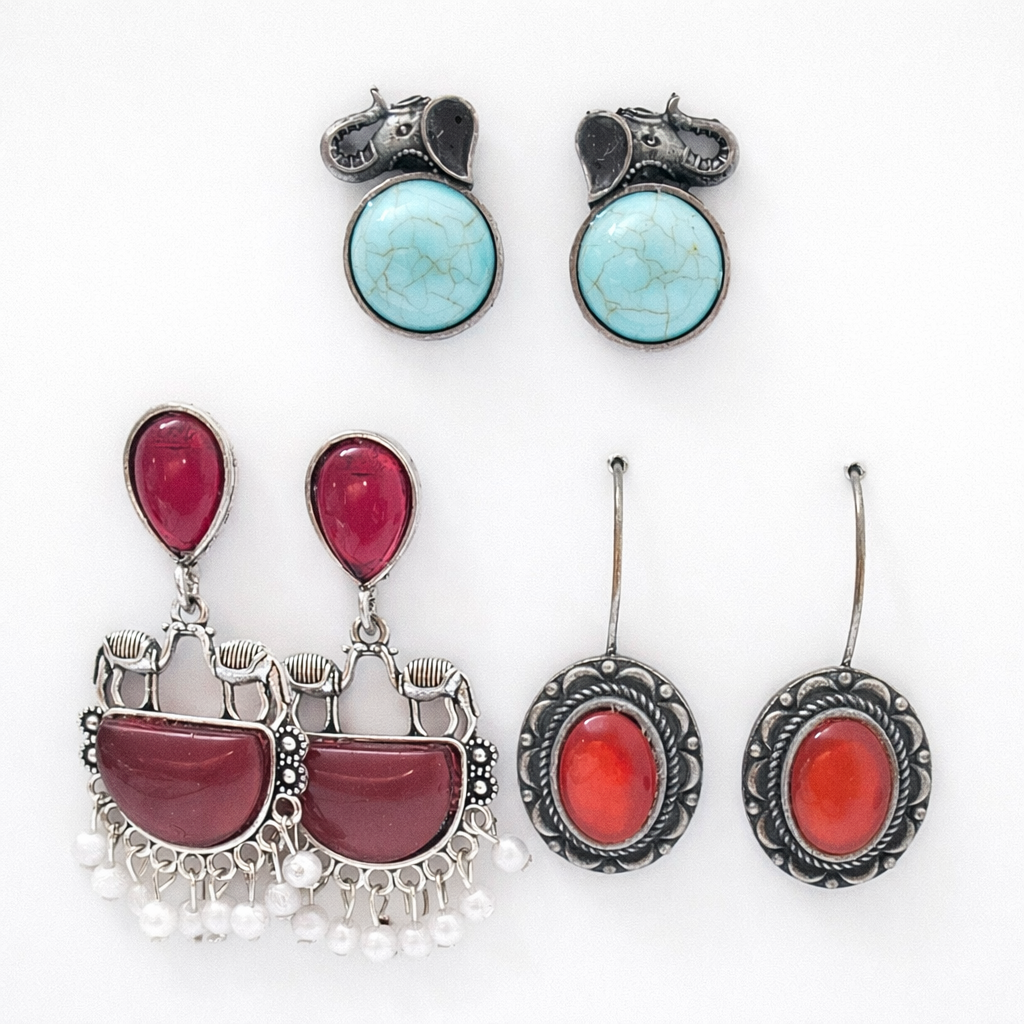 Oxidized Statement Earrings Combo - 3 Designs