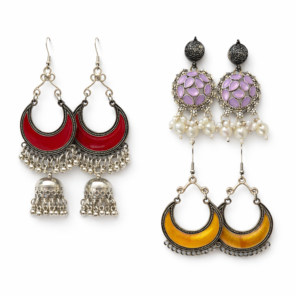 Oxidized Silver Earrings Combo Set (3 Designs) – Bohemian Statement Collection