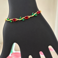 Anti-Tarnish Gold-Plated Red & Green Tulip Stone Bracelet for Women
