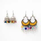 Dual Charm Oxidized Earrings – Jhumka & Crescent Multicolor (2 Variants)
