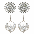 Oxidized White Stone Statement Earrings Combo (Set of 2)