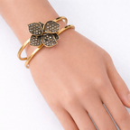 Floral Crystal Double Bangle Bracelet – Gold Tone Bracelet
