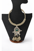 Oxidized Silver Krishna Flute Statement Choker Necklace