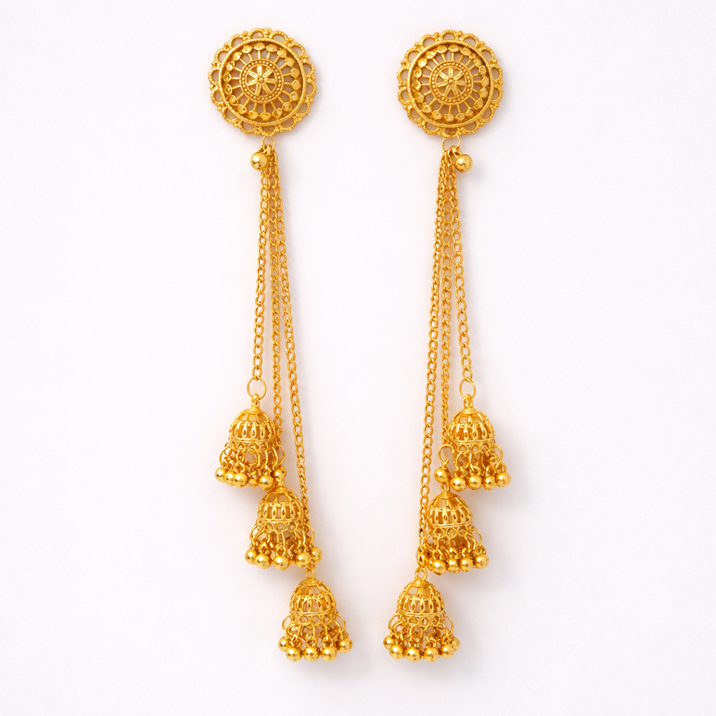 Kashmiri Heritage Multi-Jhumka Statement Earrings