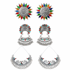 Oxidized Multicolor Statement Earrings Combo - Set of 3