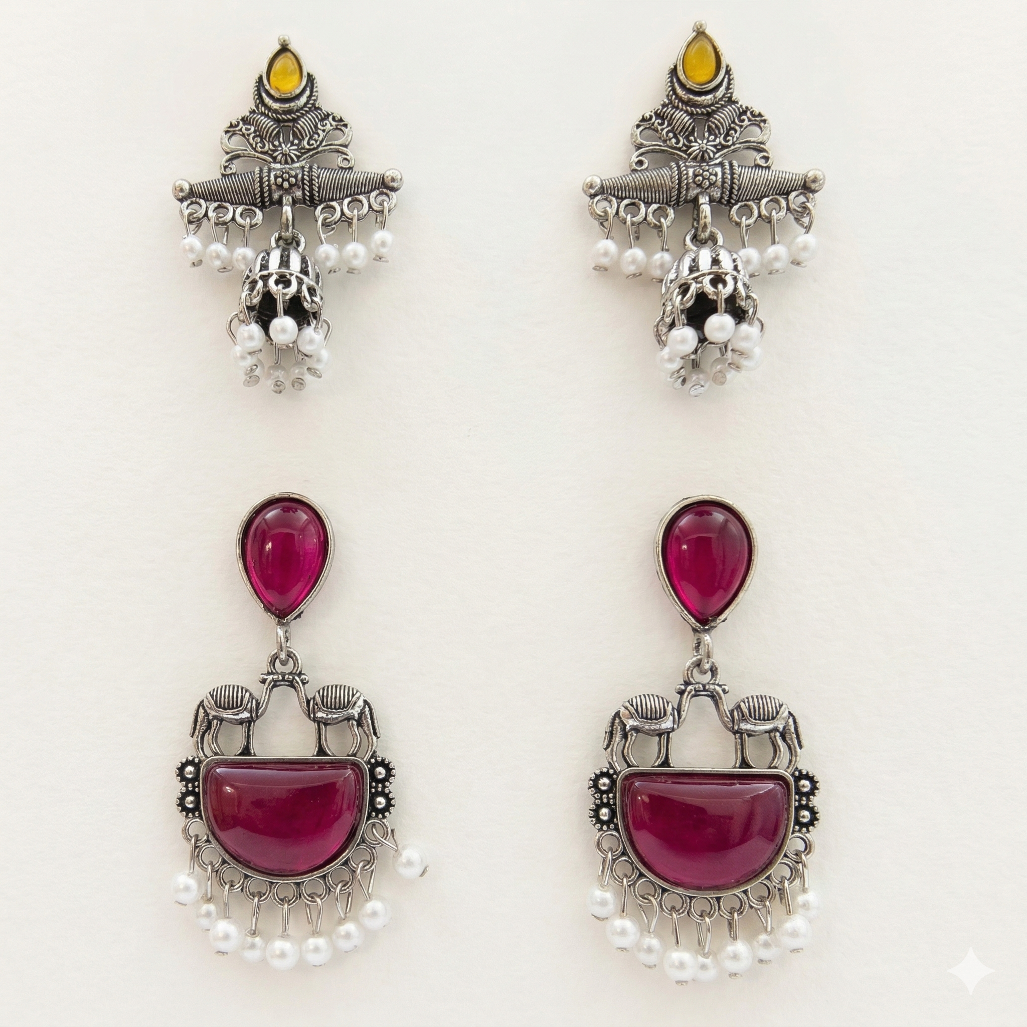 Oxidized Pearl Drop Earring Combo – Set of 2