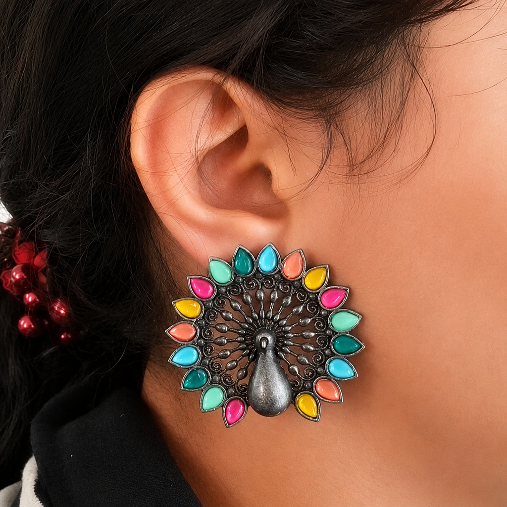 Mayura Mosaic Oxidized Statement Stud Earrings
