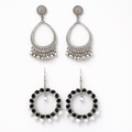 Oxidized Statement Earrings Combo with Pearl Drops (Set of 2)