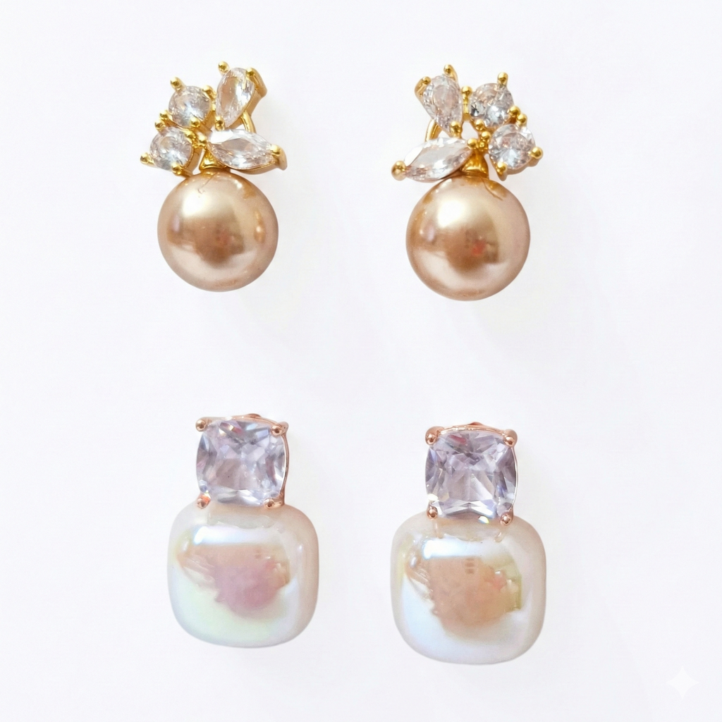 Pearl & Crystal Stud Combo (Set of 2) – S925 Post | Everyday Luxe Earrings