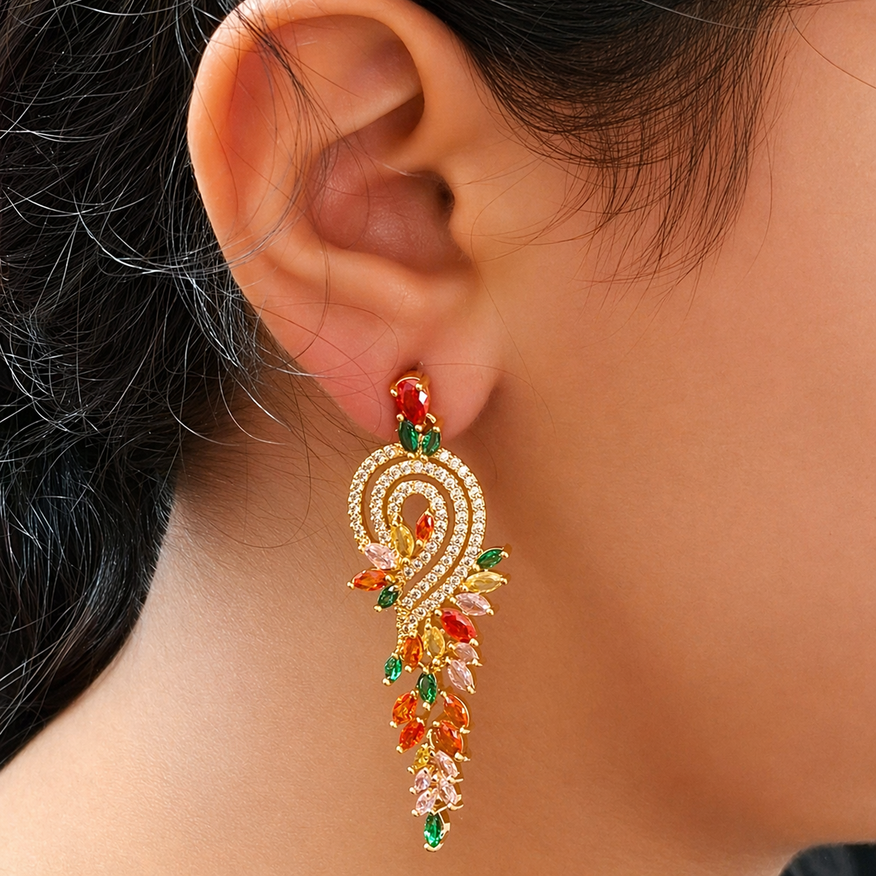 Luxe Multicolor Paisley Drop Earrings - Anti-Tarnish & Premium Finish