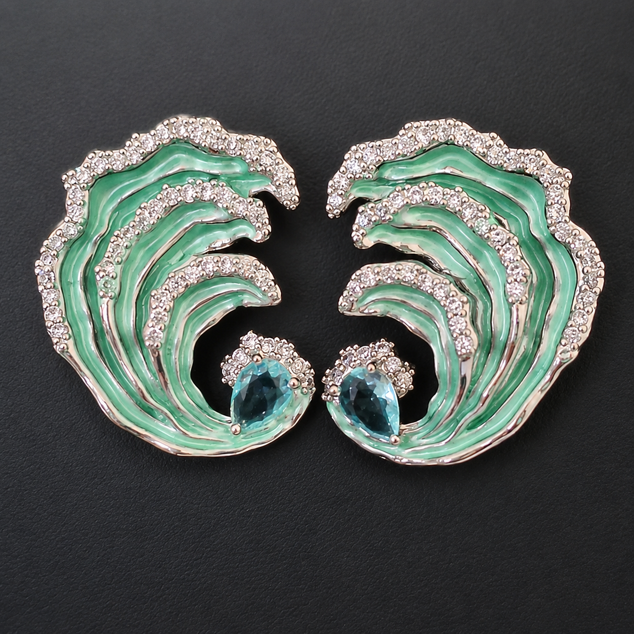 Ocean Wave American Diamond Statement Earrings – Anti Tarnish