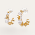 Anti-Tarnish Gold Pearl Hoop Earrings with CZ Stones – Elegant Statement Earrings