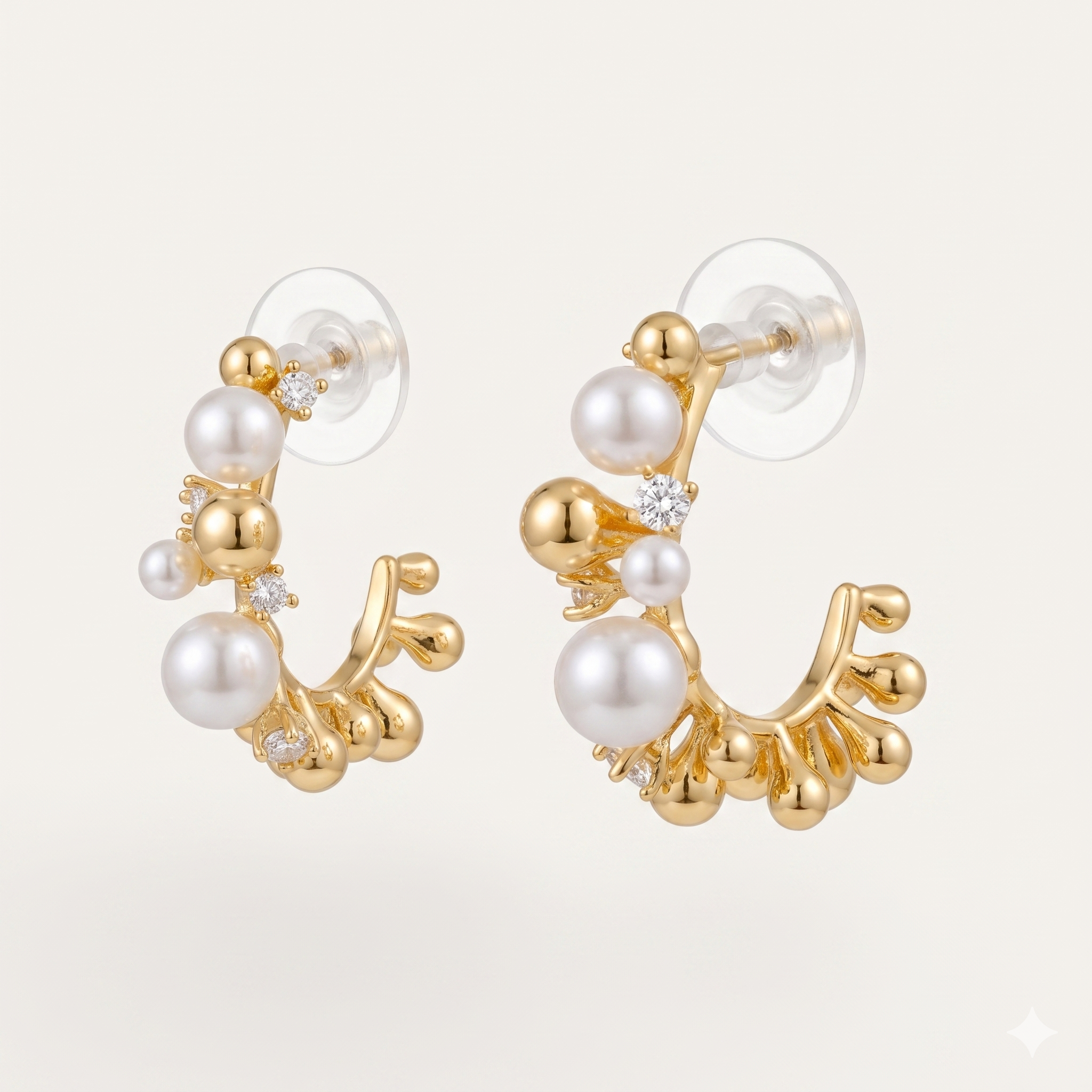 Anti-Tarnish Gold Pearl Hoop Earrings with CZ Stones – Elegant Statement Earrings