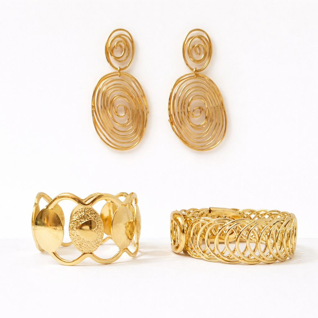 Spiral Earrings with Statement Bracelets – 3 Piece Jewelry Combo