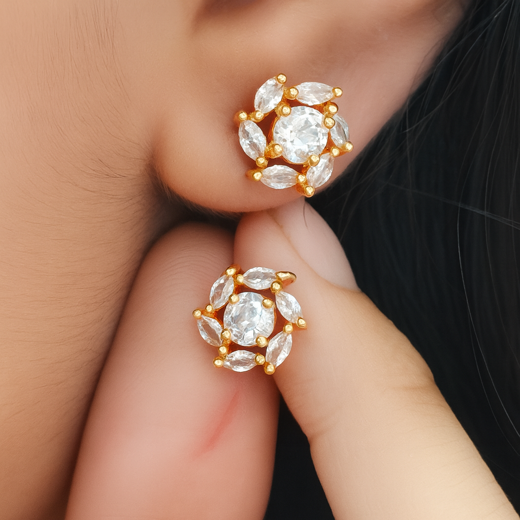 Radiant Sparkle Brass Stud Earrings Combo with American Diamonds (Set of 2)