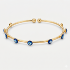 Blue Evil Eye Open Cuff Bracelet – Gold Plated Stainless Steel Anti-Tarnish Bangle for Women