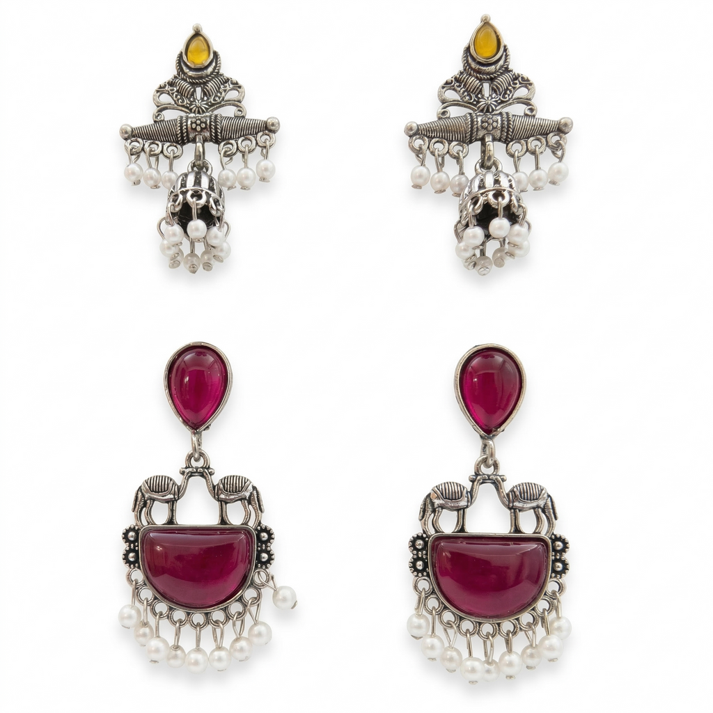 Oxidized Pearl Drop Earring Combo – Set of 2