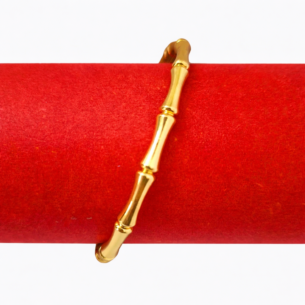Premium Bamboo Style Gold Tone Bracelet – Sleek Minimal Openable Bangle
