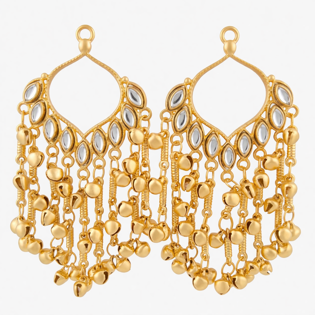 Kashmiri Gold-Tone Chandbali Ghungroo Earrings