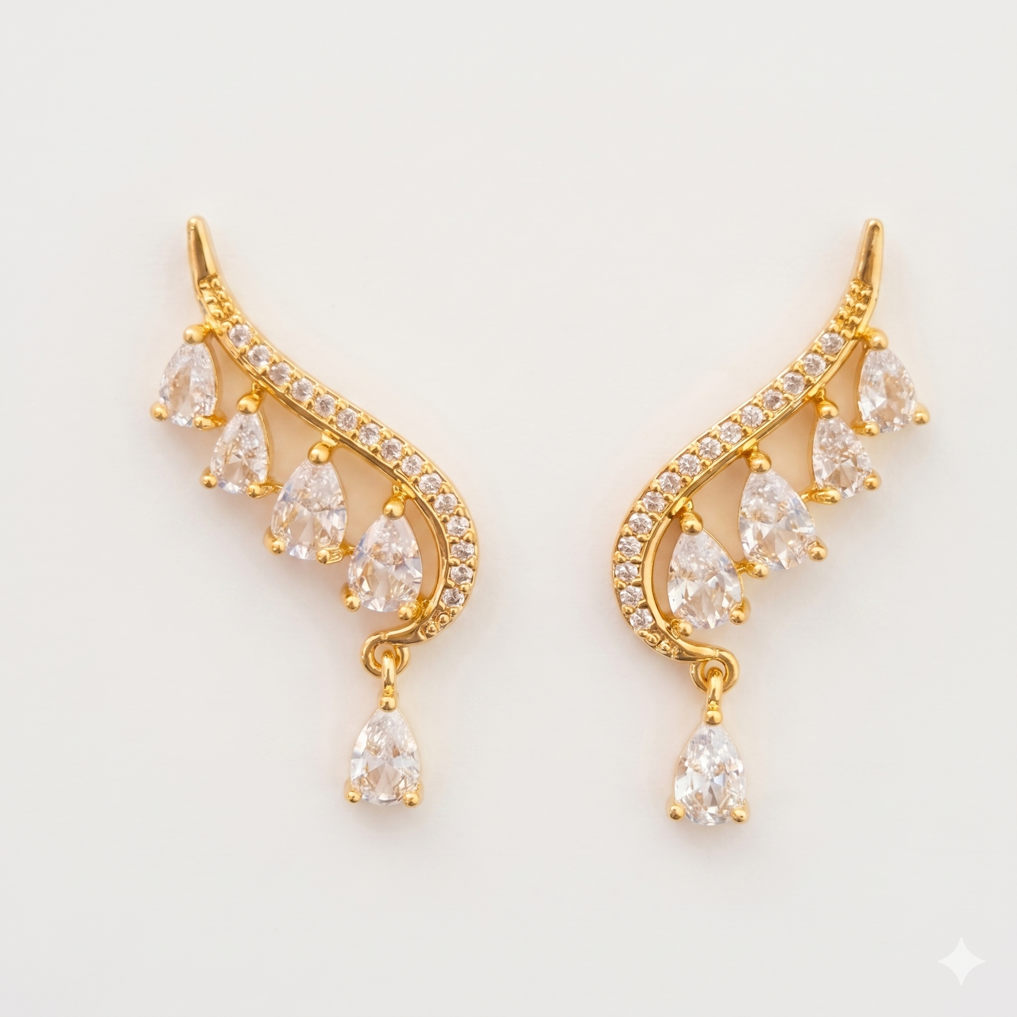 Premium Anti-Tarnish Gold Ear Climbers with Teardrop Stones