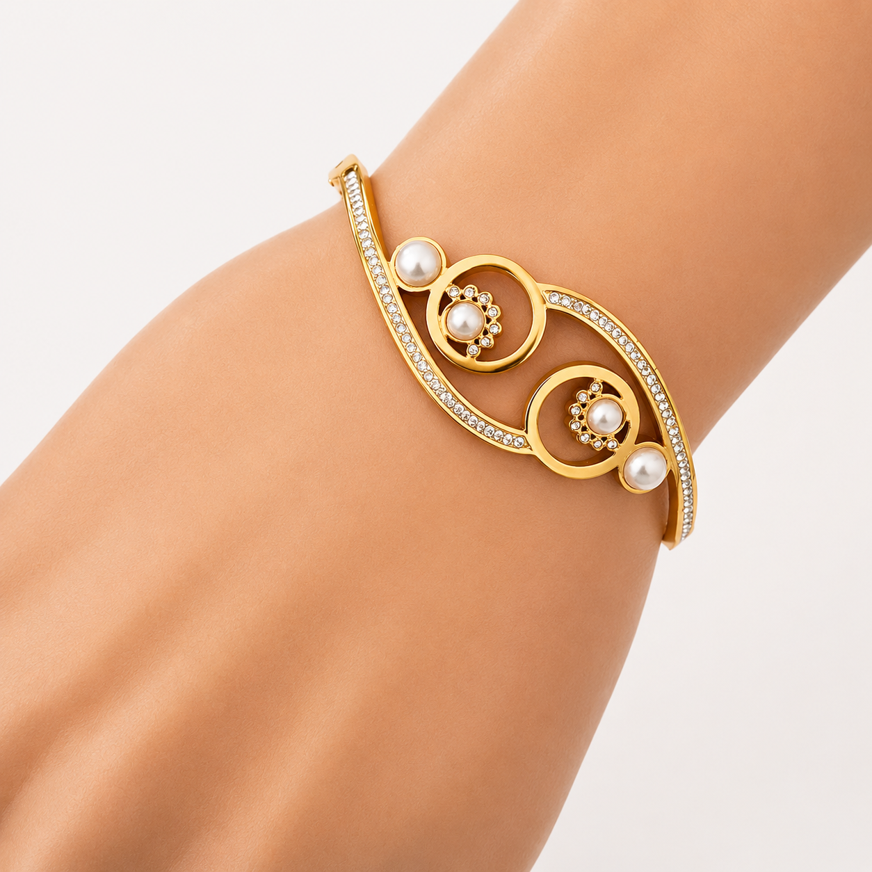 Zyraah Golden Pearl Swirl Anti-Tarnish Bracelet