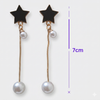 Black Star & Pearl Long Drop Earrings
