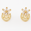 Floral American Diamond Stud Earrings – Gold Plated Brass