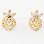 Floral American Diamond Stud Earrings – Gold Plated Brass