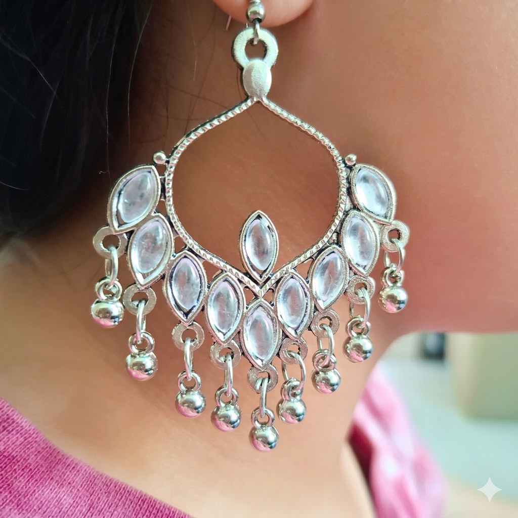 Oxidized White Stone Statement Earrings Combo (Set of 2)