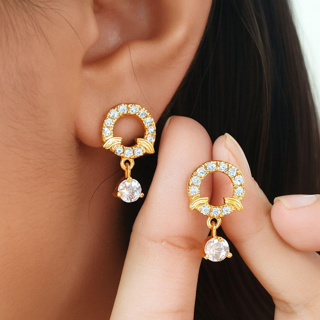 Dual Elegance Brass Stud & Drop Earrings Set with American Diamonds