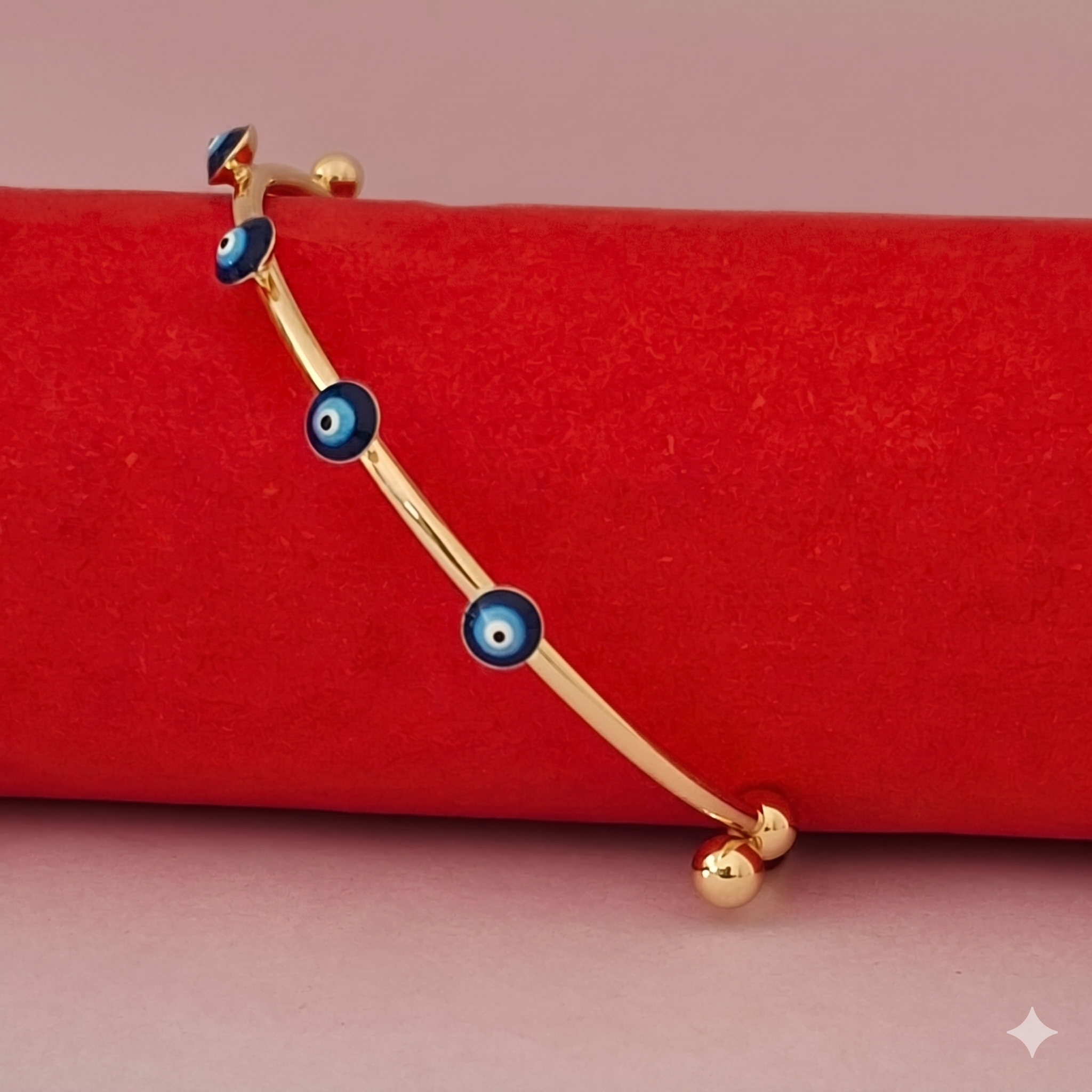 Blue Evil Eye Open Cuff Bracelet – Gold Plated Stainless Steel Anti-Tarnish Bangle for Women
