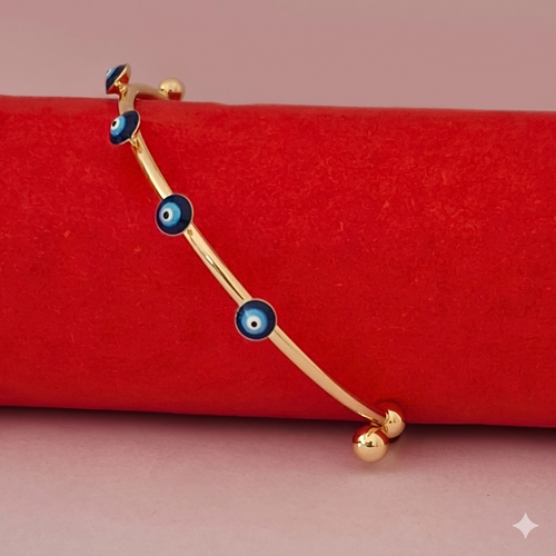 Blue Evil Eye Open Cuff Bracelet – Gold Plated Stainless Steel Anti-Tarnish Bangle for Women