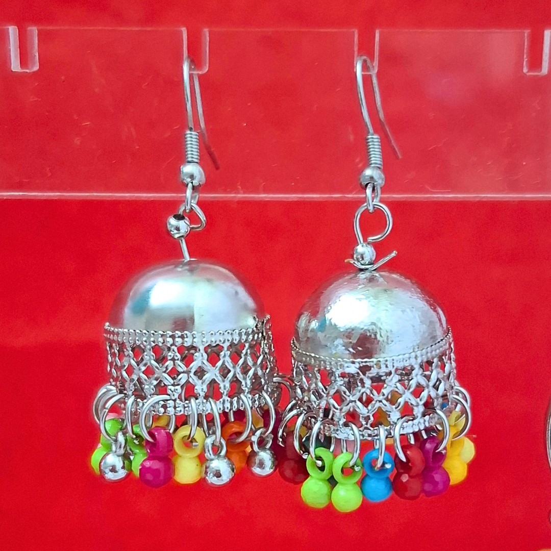 Dual Charm Oxidized Earrings – Jhumka & Crescent Multicolor (2 Variants)