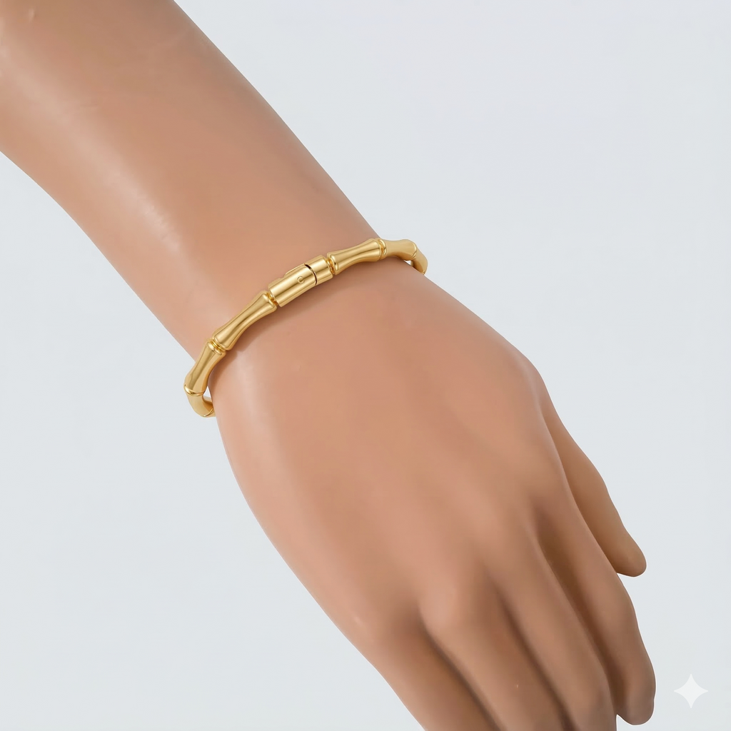 Premium Bamboo Style Gold Tone Bracelet – Sleek Minimal Openable Bangle