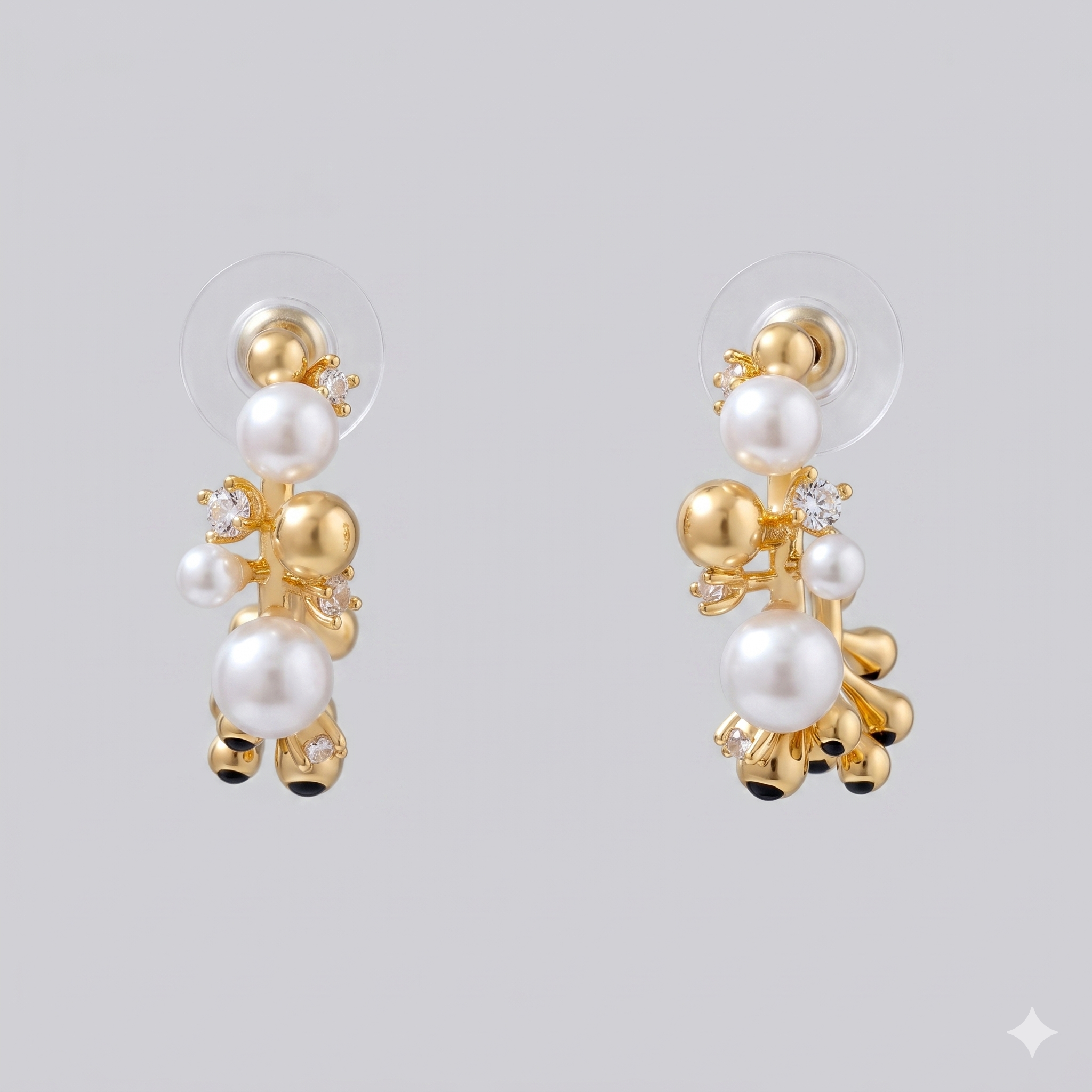 Anti-Tarnish Gold Pearl Hoop Earrings with CZ Stones – Elegant Statement Earrings