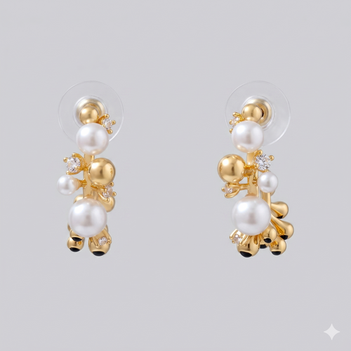 Anti-Tarnish Gold Pearl Hoop Earrings with CZ Stones – Elegant Statement Earrings
