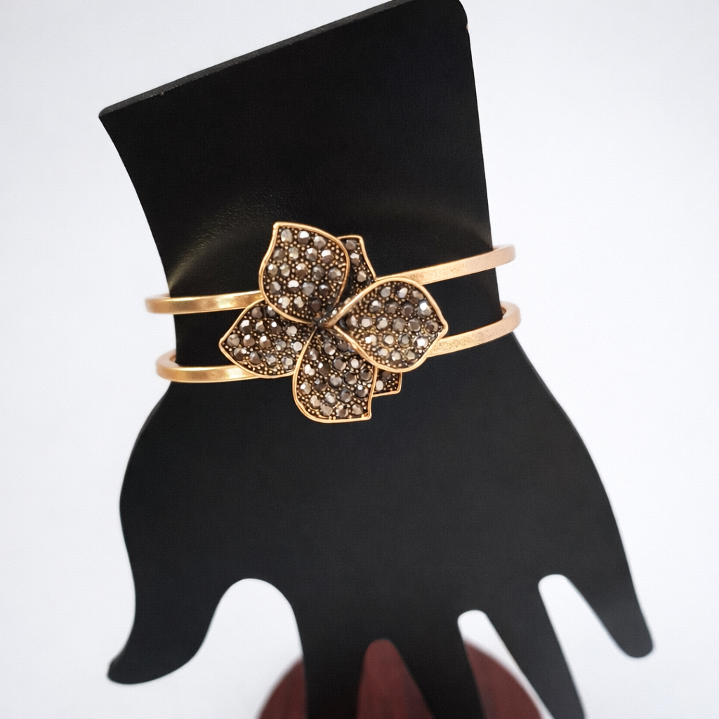 Floral Crystal Double Bangle Bracelet – Gold Tone Bracelet