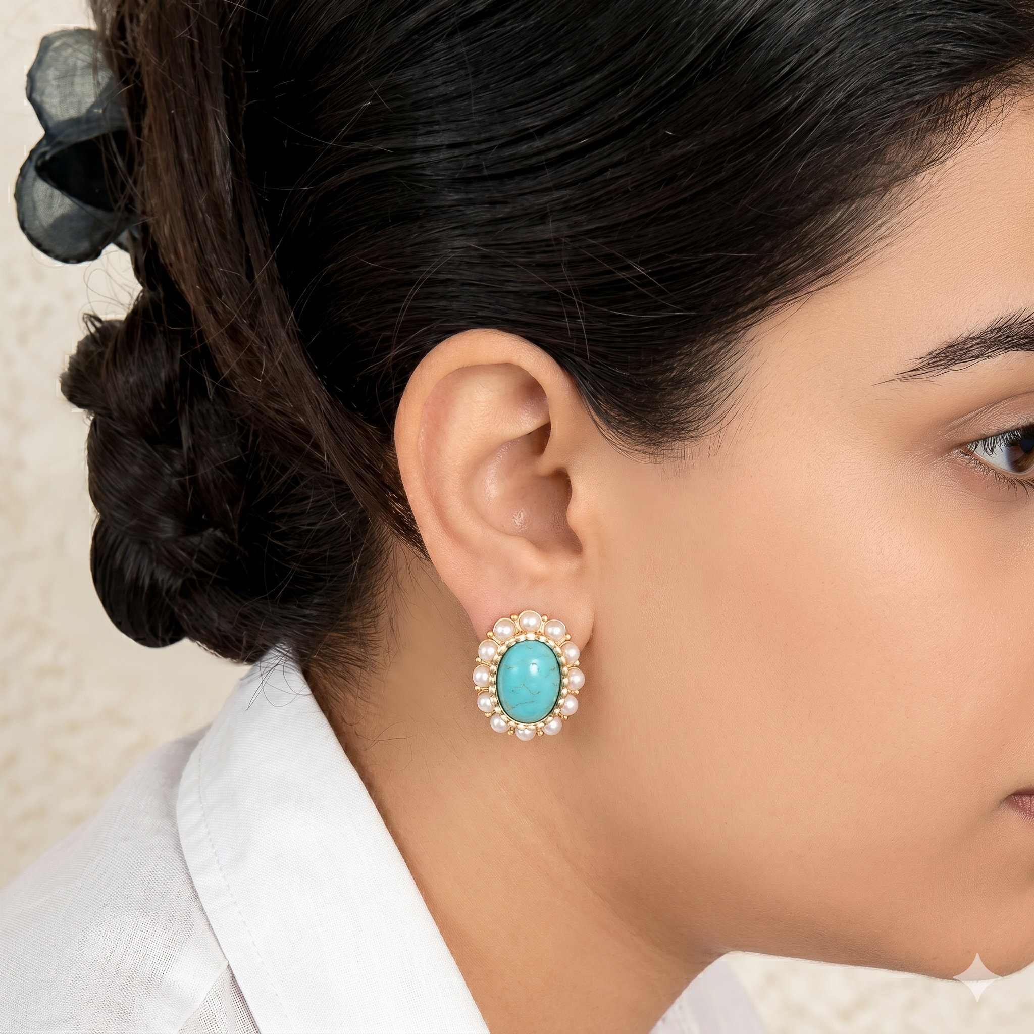 Turquoise Pearl Stud Earrings – Anti Tarnish Stainless Steel Studs