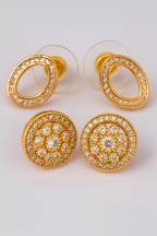 Timeless Sparkle Brass Oval & Round Stud Earrings Combo with American Diamonds