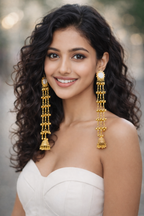 Kashmiri Noor Jhumka Chandeliers - Gold Tone Mirror Work Earrings