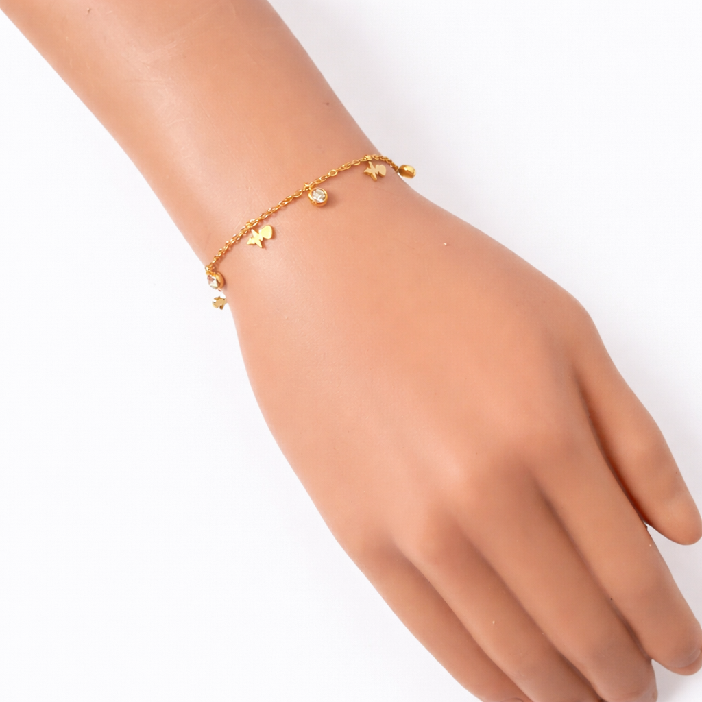 Minimal Gold Charm Bracelet with 3-Pair Stud Earrings Set (Stainless Steel | 316L | Waterproof)