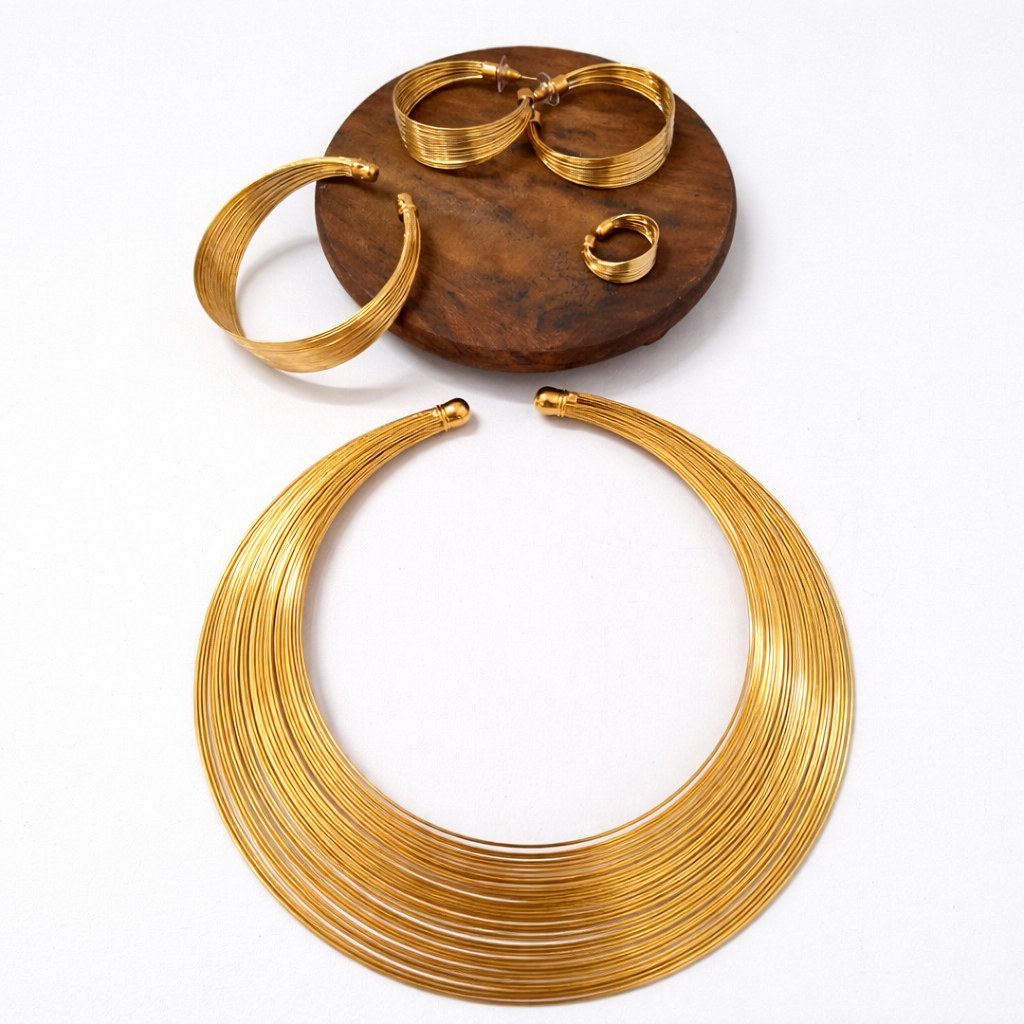 Radiant Coil Statement Jewelry Set – Necklace, Hoop Earrings, Bracelet & Ring