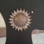 Sunburst Oxidized Statement Stud Earrings with Clear Stones